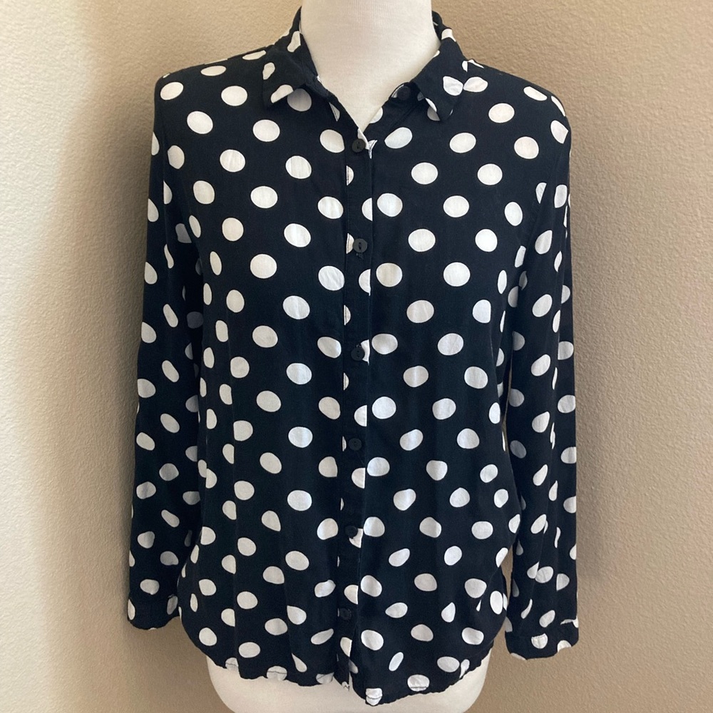 Polka Dots Long Sleeve Button Down Shirt